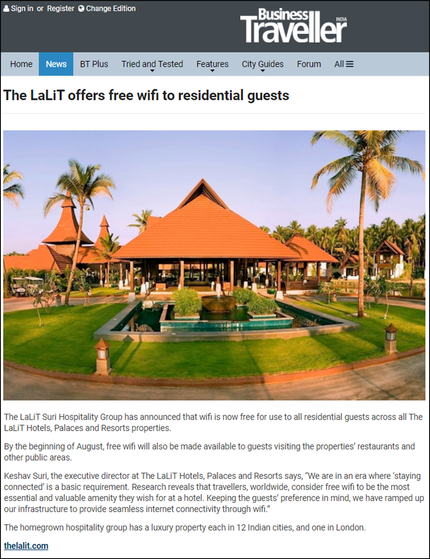 Free WiFi at The Lalit Suri Hospitality Group Free WiFi at The Lalit Suri Hospitality Group