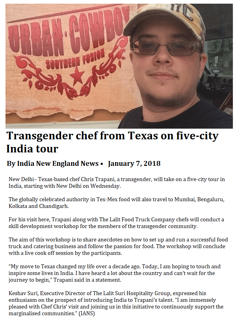 Transgender Chef From Texas On India Tour