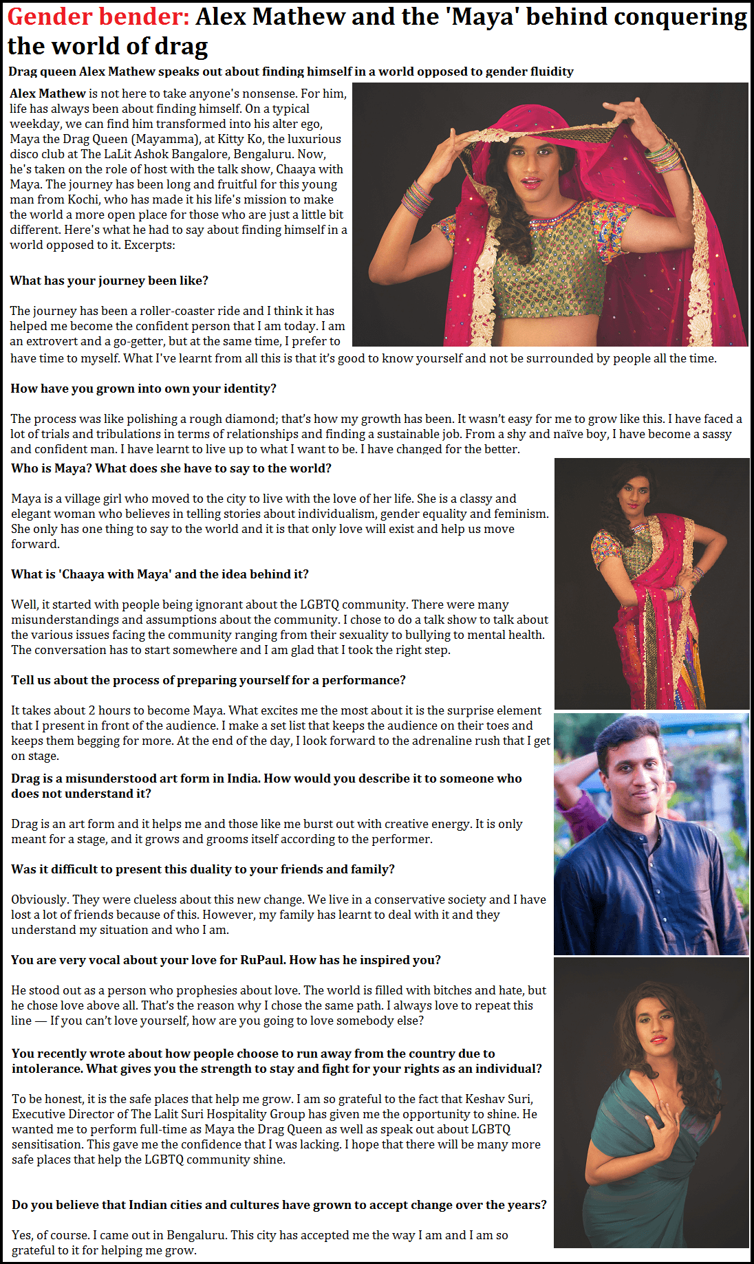 Gender bender: Alex Mathew & the 'Maya' behind conquering the world of drag Gender bender: Alex Mathew & the 'Maya' behind conquering the world of drag
