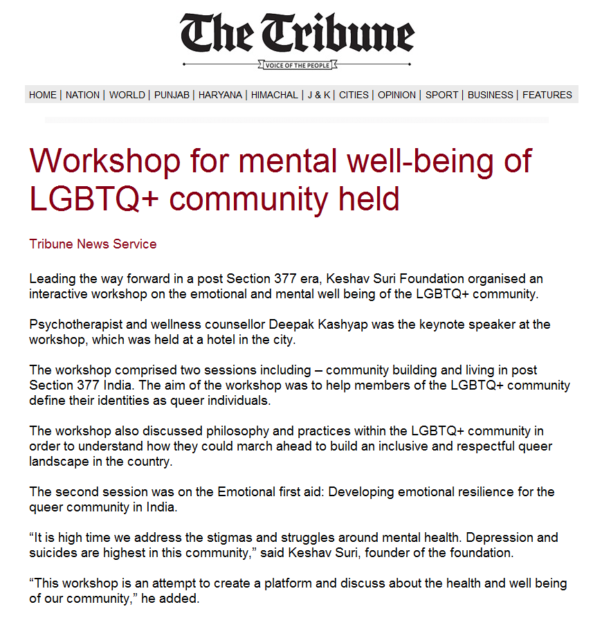Workshop for mental well-being of LGBTQ+ community held 
