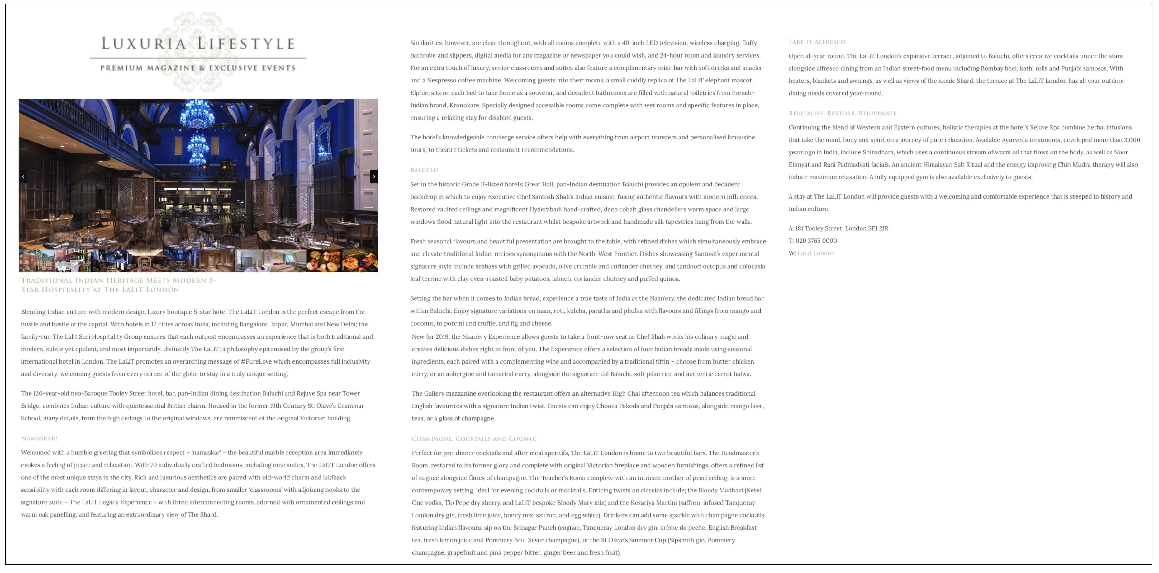 Traditional Indian Heritage Meets 5 star Hospitality at The LaLiT London Traditional Indian Heritage Meets 5 star Hospitality at The LaLiT London